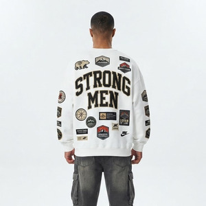 Sudadera Oversize para Hombre con Cuello Redondo y Parches, Tejida en Felpa 100% Algodón, Estilo Urbano Casual para Invierno - Product Image 2