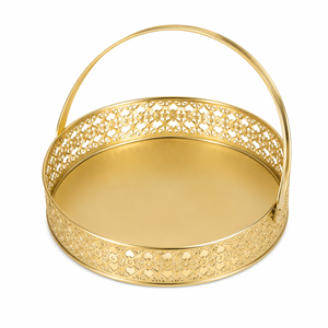 Panier rond en fer forgé artisanal moderne avec poignée |   Panier à fruits décoratif en métal doré pour la décoration de la maison, les mariages et les présentations de cadeaux - Product Image 4