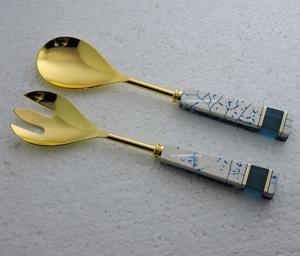 Wholesale Premium Flatware Sets Gold Plated Metal <b>Salad</b> <b>Server</b> with Resin Handle Eye-Catching - Product Image 6