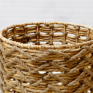 Eco-Friendly Wicker Water hyacinth Round Bin, Rustic Open <b>Weave</b> Texture For Home Decor and Organizing - Product Image 3