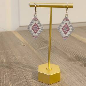 Pendientes colgantes geométricos de cuentas de diamante, rosa pastel, gris, blanco, estilo bohemio, hechos a mano, joyería de moda para mujer, diseño para la creación de joyas - Product Image 4