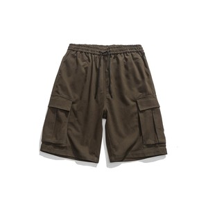 Men's Cotton Cargo Bermuda Shorts Solid Color Drawstring Waist Casual Style with Pockets Mid Rise Elastic Waist - Product Image 3