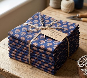 Premium Hand Block Print Cotton Napkin Set Handmade Reusable Table Linen for Dining and <b>Kitchen</b> Decor - Product Image 5