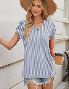 T-shirt décontracté à col rond pour femme, imprimé animalier et rayures, manches courtes, en tissu tricoté respirant, idéal printemps-été, avec logo personnalisable - Product Image 4