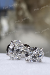 Oval Cut <b>Moissanite</b> Stud <b>Earrings</b> 925 Sterling Silver Rhodium Plated 4 Claw Prong Solitaire Screw Back Trendy Unisex Daily Wear - Product Image 3