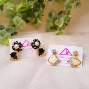 Vintage Number Stud Earrings-24K Gold Plated Black & Gold Designer Combo - Product Image 3