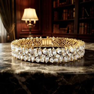 <b>Gold</b> Color Diamond Bracelet <b>Bangle</b> Marquise Oval Crystal Stretch Wrist Jewelry for Party Wedding - Product Image 2