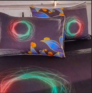 Juego de sábanas premium en color oscuro con estampado artístico de neón y fundas de almohada a juego, decoración de dormitorio moderna y lujosa - Product Image 1