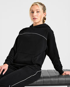 Conjuntos Deportivos de Dos Piezas al Por Mayor, Personalizados, Negros, con Cuello Alto y Manga Larga para Mujer, para Entrenamiento en el Gimnasio y Ropa Urbana, Sudadera con Capucha y Pantalones Deportivos para Mujer - Product Image 4