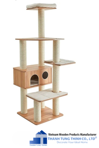 Thanh Tung Thinh Wooden <b>Cat</b> Tree Double Tier Minimalist Standing Rack Round Shape Durable Wood Craft - Product Image 3