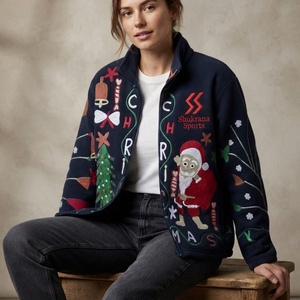 Christmas Embroidered Velvet Bomber <b>Jacket</b> Women Zip Up Outerwear Holiday Coat <b>Plus</b> <b>Size</b> <b>Sequin</b> Bomber <b>Jacket</b> - Product Image 1