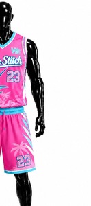 Ensemble de maillot de basket-ball rose pour femme White Stitch, impression par transfert thermique, col rond, sans manches, short, séchage rapide, respirant - Product Image 5