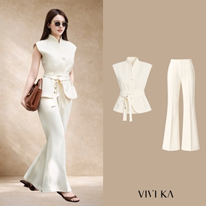 Women's for Two Piece <b>Set</b> Stand Collar Half Sleeve <b>Blazer</b> Flared Pants Polyester/Spandex Office Wear Regular Fit Belt Button - Product Image 1