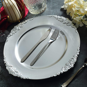 Assiettes de présentation argentées avec finition métallique raffinée pour la vaisselle, les réceptions de mariage, les banquets, la restauration, la décoration de table de fête - Product Image 3