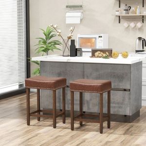 Set of 2 24-Inch Bar <b>Stools</b> Upholstered in PU <b>Leather</b> Comfortable & Stylish - Product Image 2