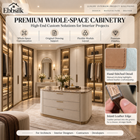 Système de dressing en cuir avec éclairage LED, îlot de rangement et affichage LED pour projets d'aménagement intérieur de villas
