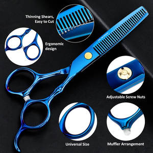 Tijeras de adelgazamiento de salón, tijeras rectas, herramientas, tijeras de corte de pelo, juegos de acero inoxidable, peluquería, instrumentos de belleza azules - Product Image 3