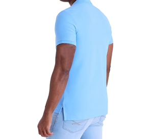 Men's Light <b>Blue</b> Short Sleeve <b>Polo</b> <b>Shirt</b> Regular Fit Solid Color Knitted Cotton Breathable Casual Style custom logo embroidered - Product Image 3