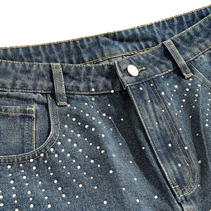 Shorts Cargo de Mezclilla para Hombre con Decoración de Diamantes de Imitación, Cintura Media, Cierre de Botones, Estilo Casual, Largo Bermuda - Product Image 4