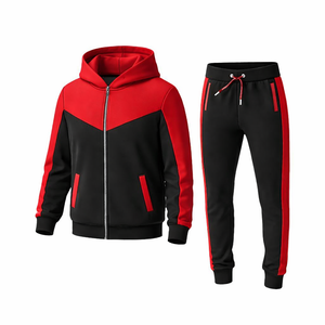 Ensemble de survêtement premium pour homme, noir et rouge, avec sweat à capuche et pantalon de jogging, vêtements de sport confortables, vente en gros - Product Image 1