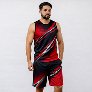 Men's Olive Green Geometric Print Tank Top And Shorts <b>Set</b> Crew Neck <b>Knitted</b> Polyester Quick Dry Sporty Summer Outfit - Product Image 4