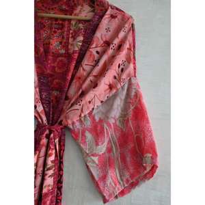 ชุดกิโมโนผ้าไหมปะติดปะต่อสำหรับผู้หญิง, ชุดนอนยาวหรูหราสไตล์โบโฮ, ชุดลำลองสุดหรู - Product Image 4