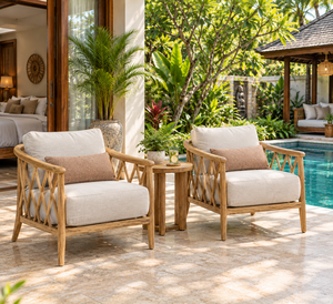 <b>Teak</b> Garden <b>Chair</b> With Beige Cushion And Tapered Legs Outdoor Tropical Style Furniture - Product Image 3