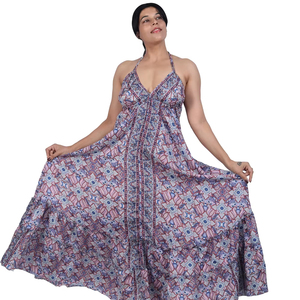 Robe longue à bretelles en polyester imprimé cachemire pour femme, col en V, fabriquée par [Nom du fabricant] - Product Image 1