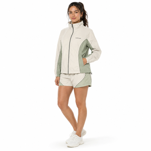 Ensemble de shorts sportifs 2 pièces pour femmes, couleur contrastée, manches longues, col montant, léger, respirant, polyester, pour le printemps et l'été - Product Image 2