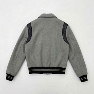 <b>Grey</b> Wool Body Varsity <b>Jacket</b> with Black Leather Accents | Classic Letterman Bomber | OEM Custom Private Label - Product Image 2