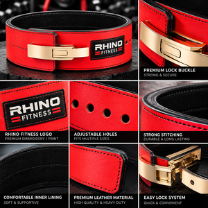 เข็มขัดยกน้ำหนักแบบพันรอบตัว RHINO FITNESS ทำจากนีโอพรีน พร้อมการป้องกันระดับมืออาชีพ รองรับหลังส่วนล่างแบบปรับได้ หัวเข็มขัดโลหะสีแดง - Product Image 6