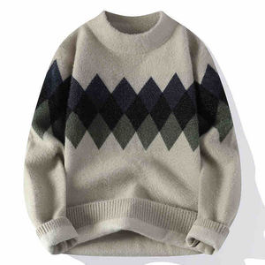 Suéter de Punto para Hombre, Cuello Redondo, Diseño Argyle, Corte Regular Informal, para Otoño, 100% Acrílico, Antipilling, de la Mejor Calidad - Product Image 3