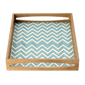 Handcrafted Mango Wood Serving Tray with Zig Zag Inlay Design Rectangular <b>Decorative</b> Wooden Tray with Handles Home <b>Kitchen</b> <b>Decor</b> - Product Image 2