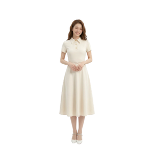 Ensemble de robe de bureau élégante pour femmes de haute qualité, robe midi en coton 100% premium, respirante, couleur unie, robe décontractée pour le travail - Product Image 1