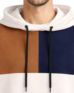 Camiseta con Capucha Personalizada para Hombre, Manga Corta, Bloques de Color Blanco, Azul Marino y Marrón, Sudadera Informal con Bolsillo, Algodón Suave - Product Image 5