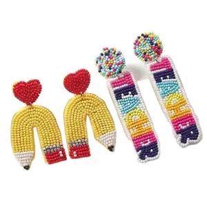 Pendientes de gota con cuentas hechos a mano para mujeres y niñas, joyería bordada para ropa de fiesta en la India - Product Image 2