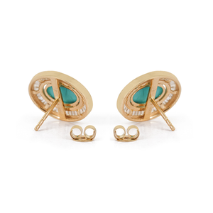 Nouvelles boucles d'oreilles clous haut de gamme en or jaune 14 carats avec turquoise et halo de diamants, design personnalisé, fabrication artisanale, fabricant de bijoux en gros - Product Image 6