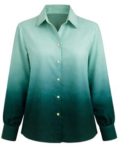 Chemisier décontracté à manches longues boutonné pour femme, dégradé vert menthe à émeraude foncée, idéal pour le bureau, fabrication sur mesure OEM - Product Image 1