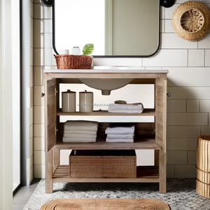 Retro Vintage 36" Dark Brown Solid Wood & Plywood Single Vanity Premium Floor Mounted Bathroom <b>Cabinet</b> with Includes Countertop - Product Image 4