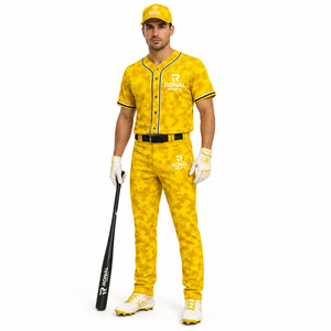 Conjunto de Uniforme de Béisbol para Hombre RONAL SPORTS, Estampado de Camuflaje Amarillo, Transpirable, de Poliéster, Jersey de Manga Corta y Pantalones - Product Image 3