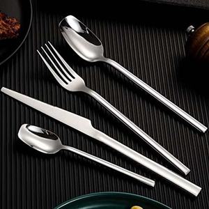 Ensemble de couverts en argenterie à poignée carrée de haute qualité, incroyable ensemble de couverts à poignée plate avec couteaux et cuillères et fourchettes - Product Image 1