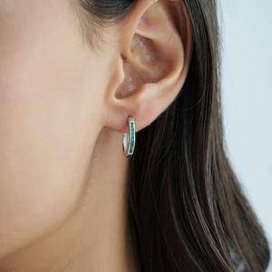 High Quality <b>Solid</b> 925 Sterling <b>Silver</b> Natural Green Onyx Minimalist Style Hoop <b>Earrings</b> For Women's - Product Image 2