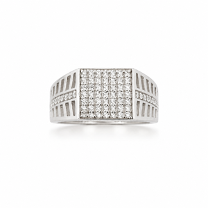 925 Sterling Silver Diamond Cluster Square <b>Mens</b> <b>Ring</b> High Polish Geometric Wedding Party Gift Fine Jewelry Band - Product Image 2