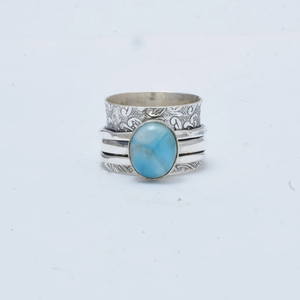 Natural Larimar Gemstone <b>Silver</b> <b>Ring</b> 925 Sterling <b>Silver</b> <b>Spinner</b> <b>Ring</b> Textured Band Wedding Anniversary Gift Larimar Jewelry - Product Image 1