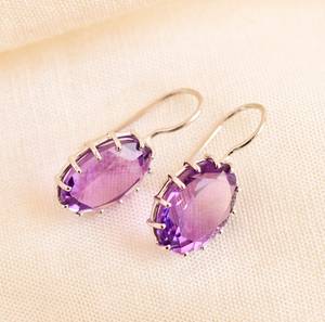 Handmade Amethyst Dangle Earrings 925 Sterling <b>Silver</b> Gemstone Jewelry For Women February Birthstone Elegant - Product Image 4