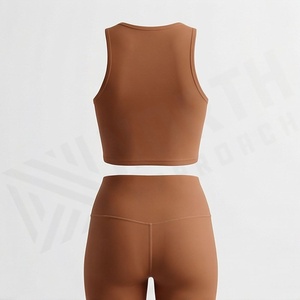 Customized Color Block Sleeveless Crop <b>Top</b> <b>Cross</b> Stripped Back Long Legging Womens Two Piece Yoga Set Fitness Apparel - Product Image 2