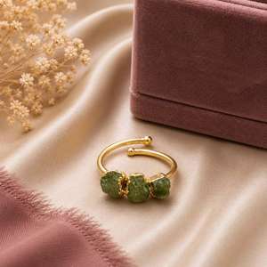 Ratnarachit Genuine Peridot <b>Ring</b> <b>Gold</b> Plated Brass Engagement <b>Ring</b> Hand-Carved <b>24K</b> Third Party Certified for Bridal Shower - Product Image 1