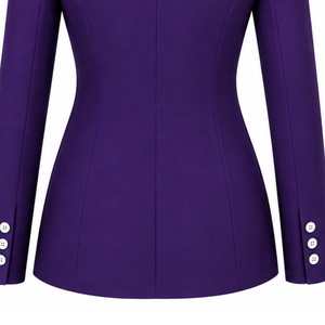 Chaqueta Formal de Negocios para Mujer, Color Morado Real, Estampada, de Manga Larga, Corte Entallado, Doble Botonadura, con Diseño Personalizado en el Pecho - Product Image 6