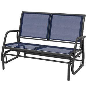 Dondolo a Doppia Seduta per Esterni, Comodo Divanetto a Dondolo da Giardino, Struttura in Acciaio, Design a Uovo, Blu Scuro, Materiale Metallico - Product Image 1
