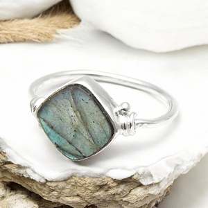 Mother Third Eye Chakra Promise <b>Ring</b> In 925 Sterling Silver Oxidized With Cushion Cut <b>Labradorite</b> Gemstone Bohemian Jewelry - Product Image 2